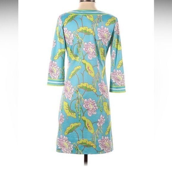 Gretchen Scott Designs Split Neck Jersey Dress Size XS Mystic Garden Turquoise - Picture 3 of 10